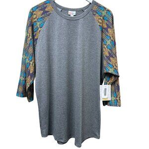 LULAROE Randy Tunic Tee Size 3XL Gray Boho Print 3/4 Sleeves Casual Top NWT